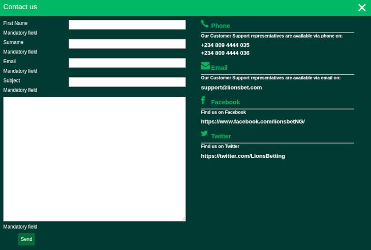 LionsBet contacts