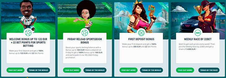 Bonuses and prizes from 22bet